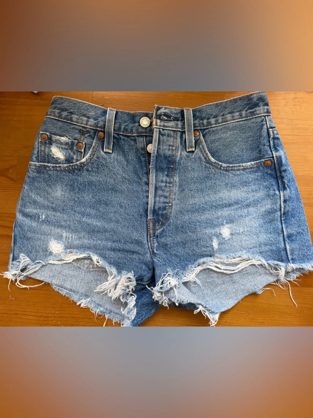 Levi's Distressed Cutoff Denim Shorts - Blue - Picture 1 of 5